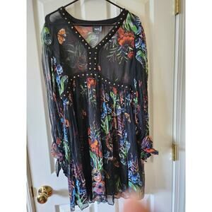 Maeve Studded Sheer V-Neck Tunic Dress Size 4 Boho Whimsigoth Edgy Goth Lite